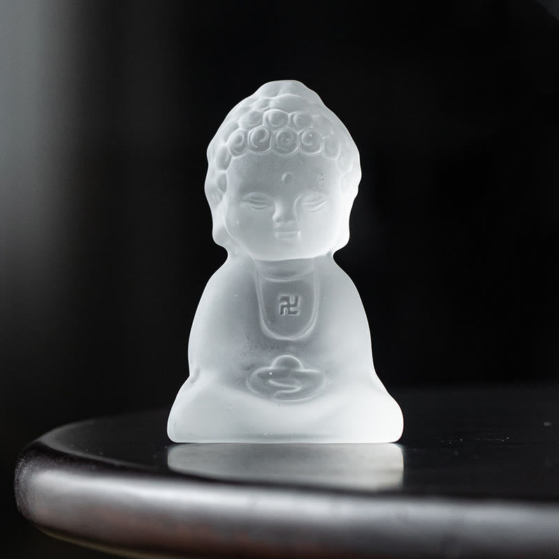 Mini Tathagata Buddha Liuli Serenity Desk Decoration – Translucent amber liuli body, miniature Buddha art