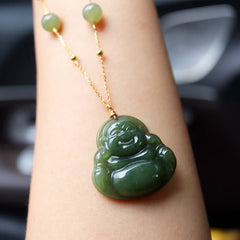 Jade Red Agate Laughing Buddha Bracelet – Front view with carved Buddha charm, prosperity jewelry