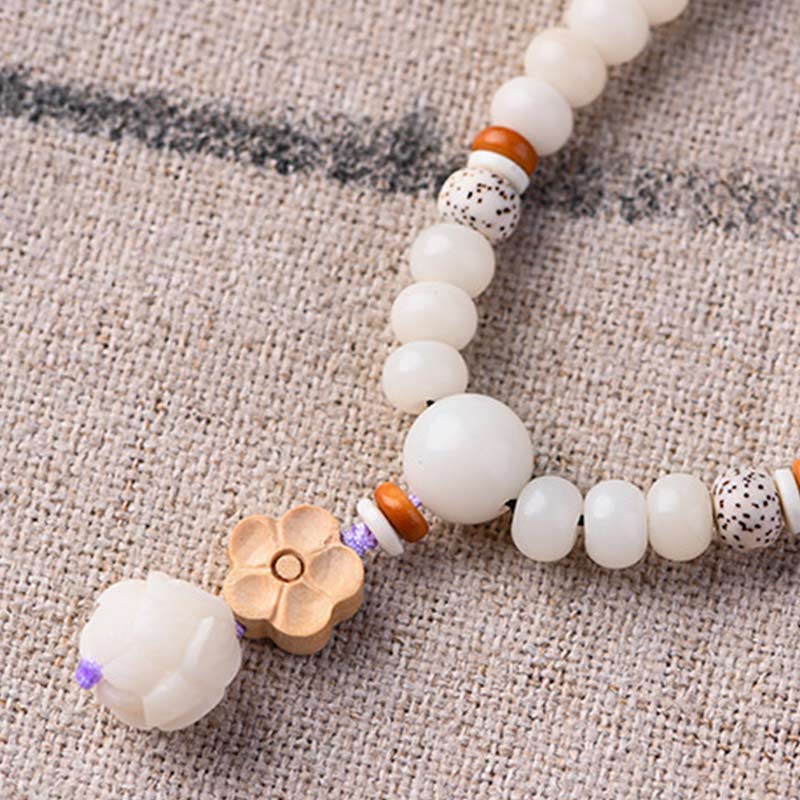 Tibetan White Jade Bodhi Lotus Blessing Bracelet | Enlightenment