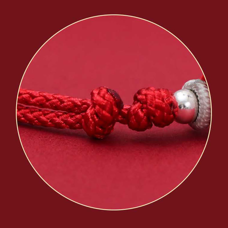 925 Silver PiXiu Fu Bracelet – Red cord knot detail with silver bead in circular frame