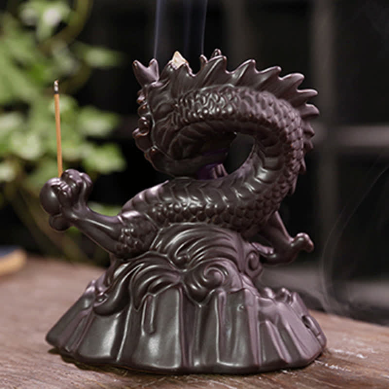 Dragon Incense Burner – Rear view with detailed spine and scales, majestic