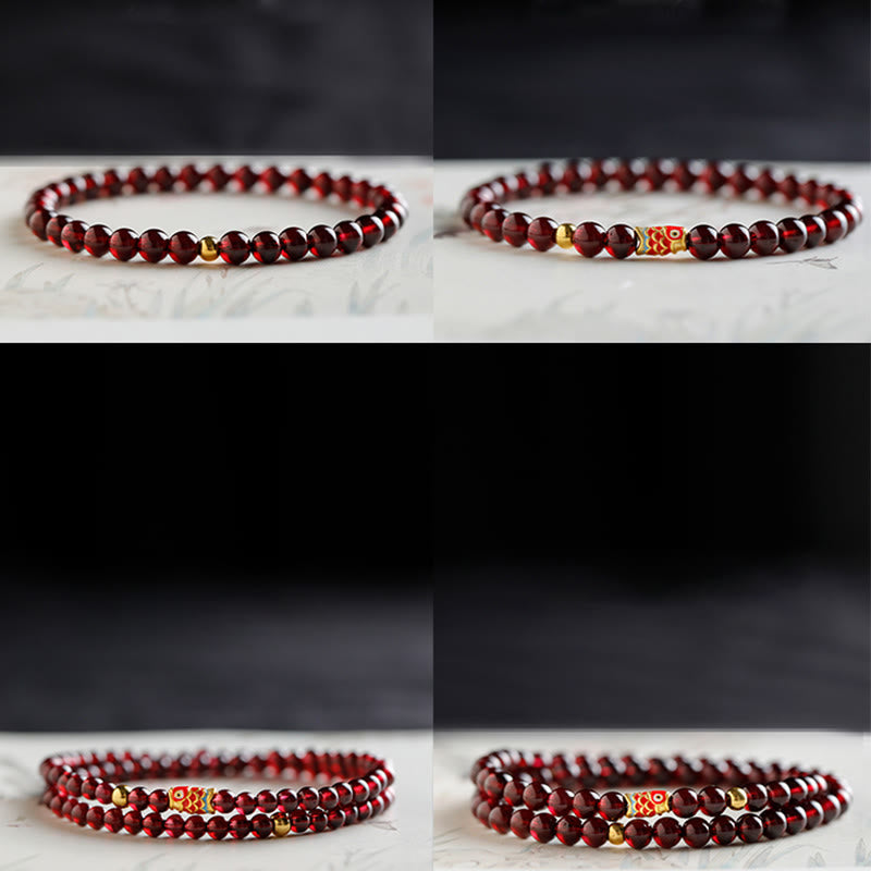 999 Gold Koi Bracelet – fish eye and body contour close-up, natural garnet, gold koi bracelet detail