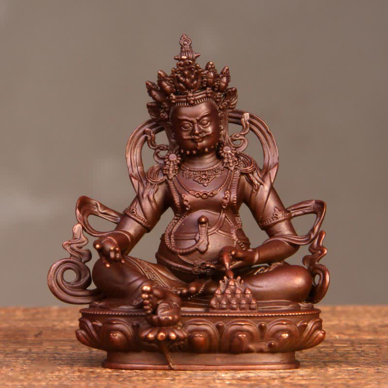 Yellow Jambhala Bodhisattva Copper Statue Home Office Decor – compassionate powerful face, gilt copper finish
