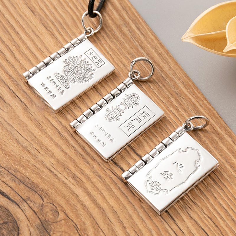 Sterling Silver Heart Sutra Pendant – Heart Sutra and Great Compassion book pendants, devotion