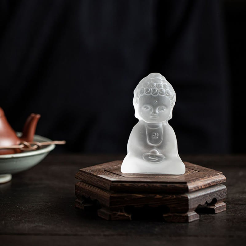 Mini Tathagata Buddha Liuli Serenity Desk Decoration – Small crystal liuli statue, office zen ornament