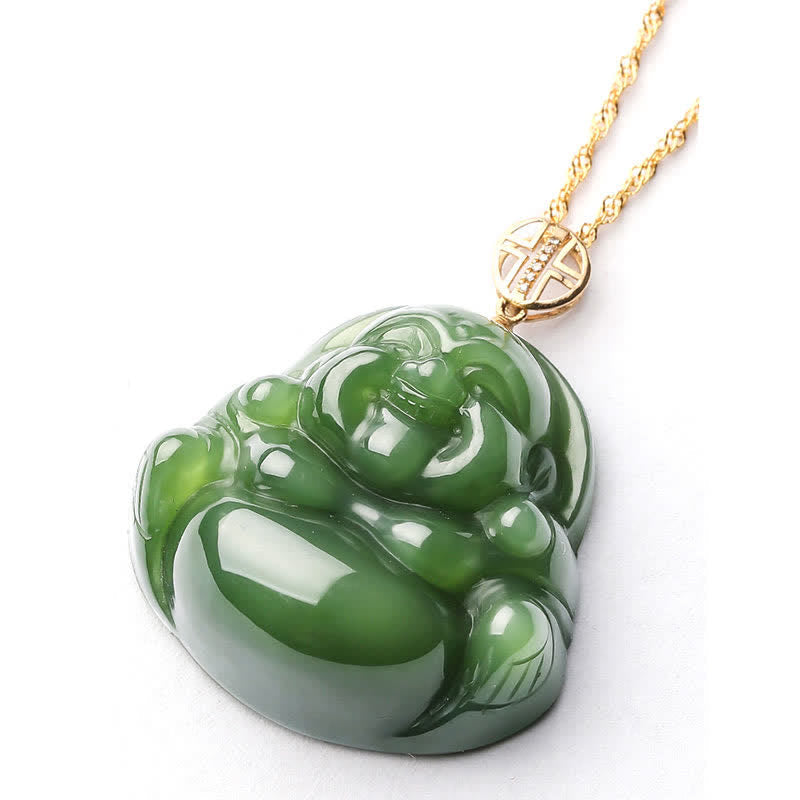 Laughing Buddha Cyan Jade Necklace – luxury gift box jewelry presentation, cyan jade buddha gift display