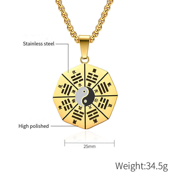 Collar con colgante de acero de titanio Yin Yang Bagua