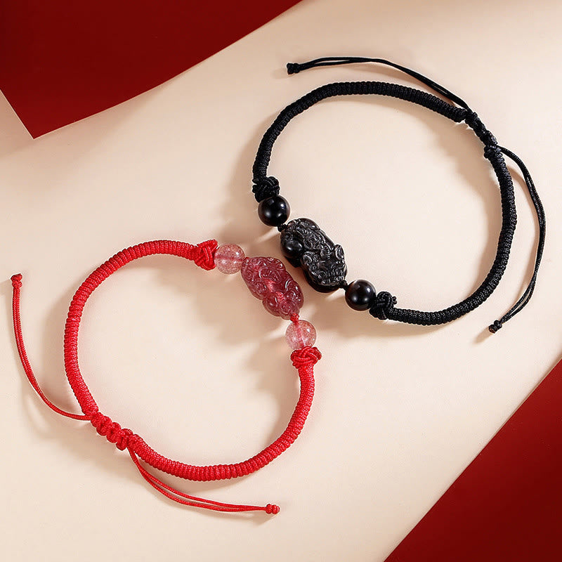 Silver Sheen Obsidian Bracelet – Couple bracelets top view on cream red background