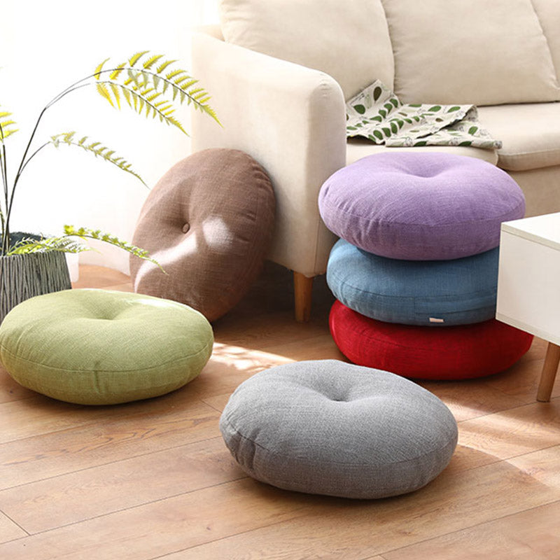 Lotus Linen Meditation Cushion – Six color options in airy living room, floor seating
