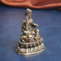 Manjusri Bodhisattva Copper Statue – Handcrafted copper Bodhisattva with sword and scripture, zen art