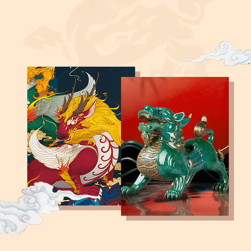 Natural Jade PiXiu Bracelet – PiXiu beast illustration and green statue art, jade bracelet prosperity luck