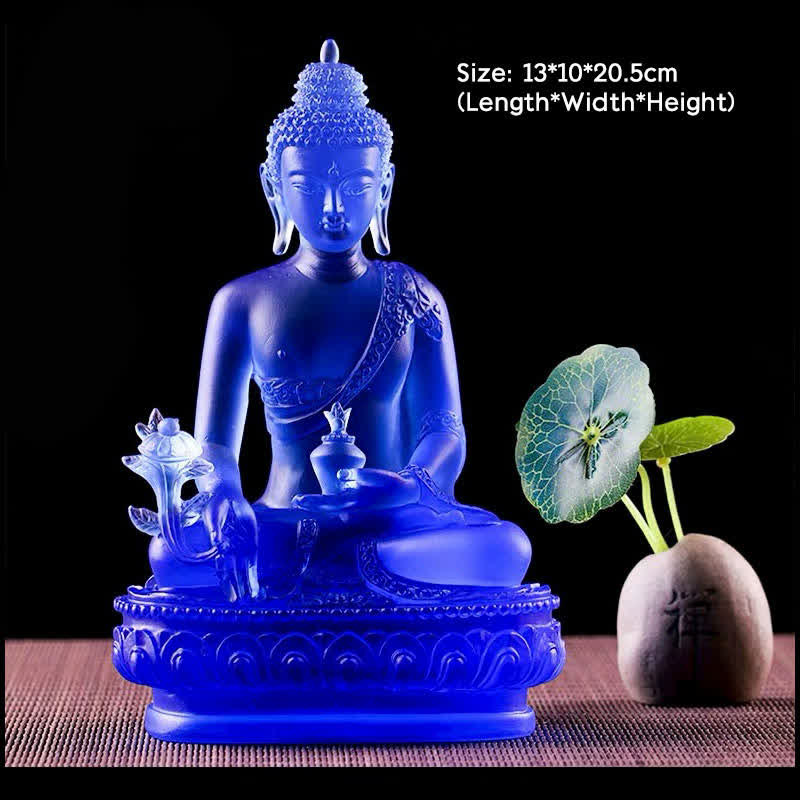 Medicine Buddha Liuli Crystal Statue Handmade Home Office Decoration – teaching mudra liuli Buddha, health knowledge symbol