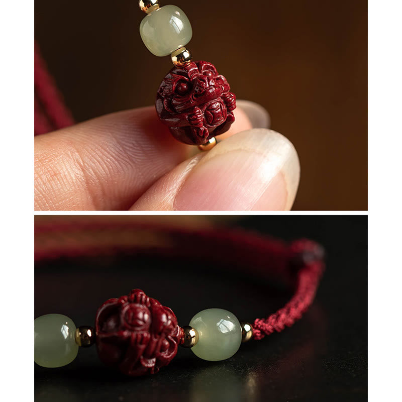 Cinnabar Hetian Jade Chinese Zodiac Bracelet, image 18, healing bracelet