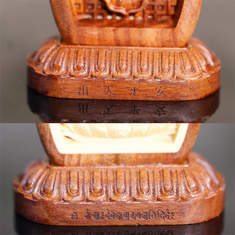 Padmasambhavan Wood Sculpture – engraved details vajra holder, Guru Rinpoche meditation decor