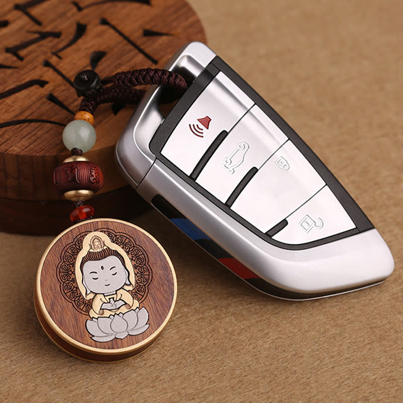 Ebony Avalokitesvara Keychain – bottom edge with maker signature engraving, authentic craft stamp