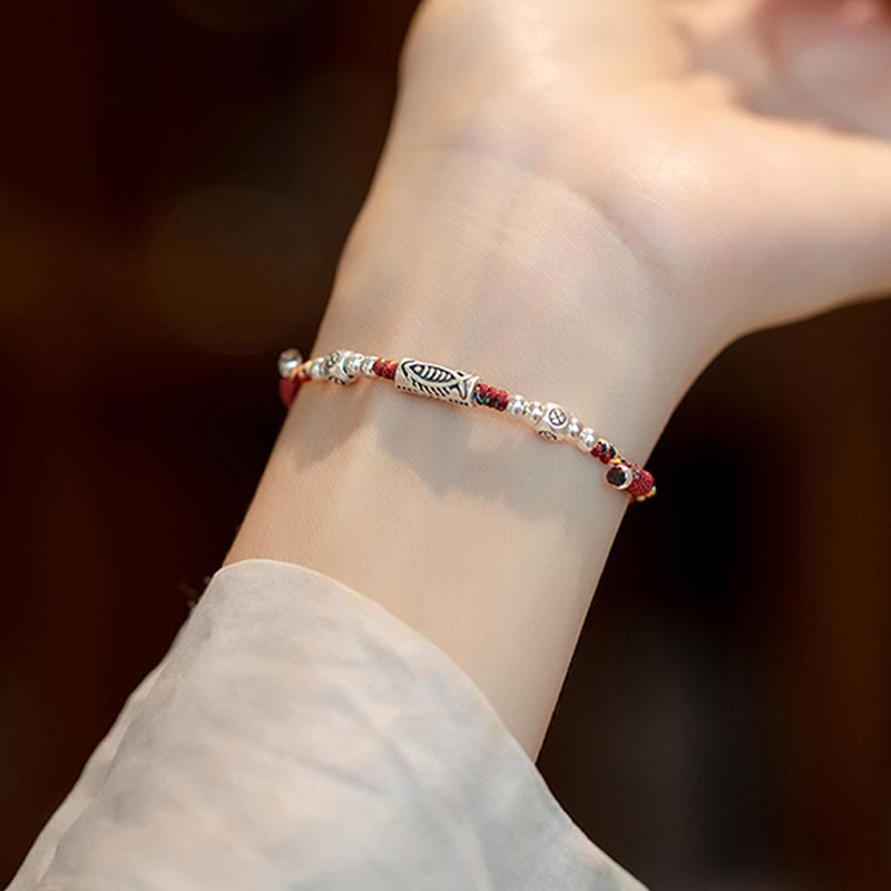 925 Koi Braided Bracelet - adjustable sliding knot closure on colorful woven cord detail