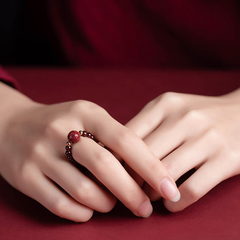 Garnet Cinnabar Ring – model finger Om Mani Padme Hum mantra ring, spiritual protection