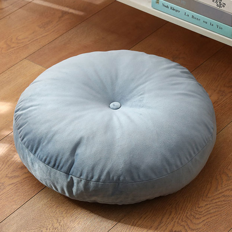 Lotus Linen Meditation Cushion – Velvet slate blue plush tufted pad, soft texture