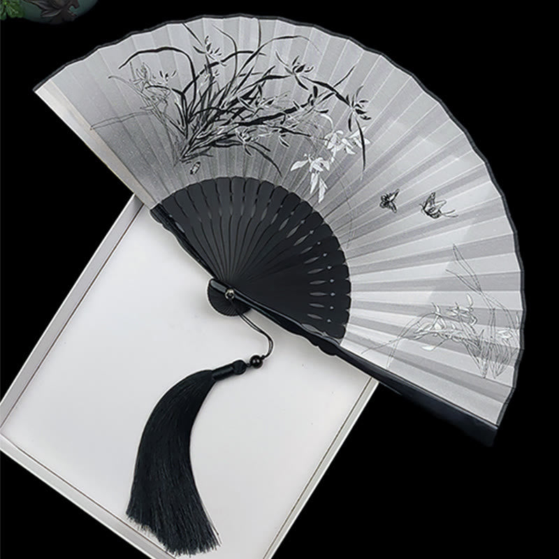 Vintage Silk Folding Fan | Peony Butterfly Lotus Design