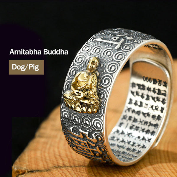 Natal Buddha Ring - Amitabha Buddha ring for Dog and Pig zodiac, Enlightened