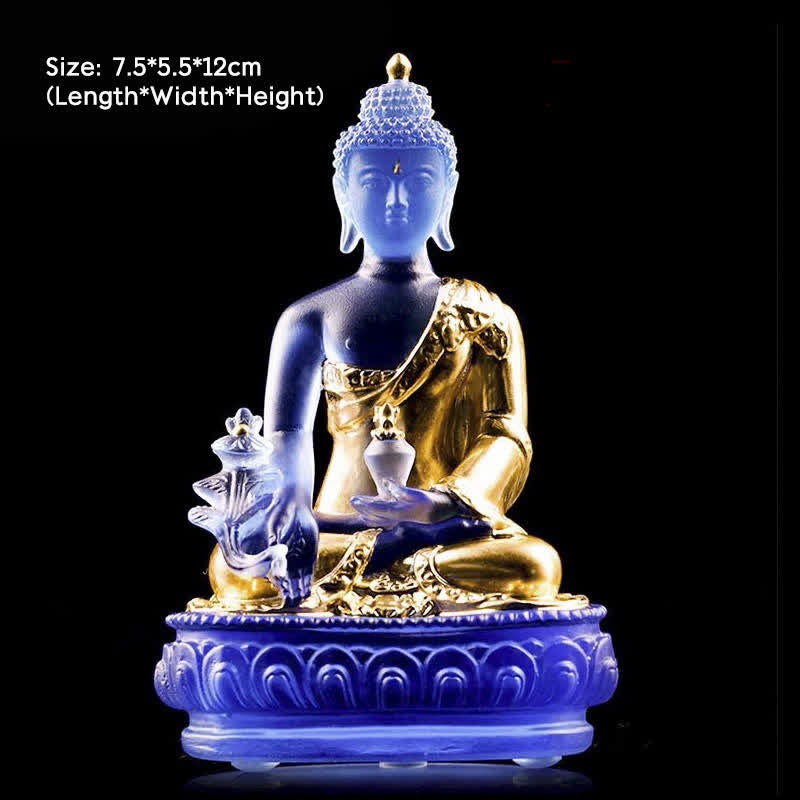 Medicine Buddha Liuli Crystal Statue Handmade Home Office Decoration – myrobalan fruit detail Buddha, traditional healing sym