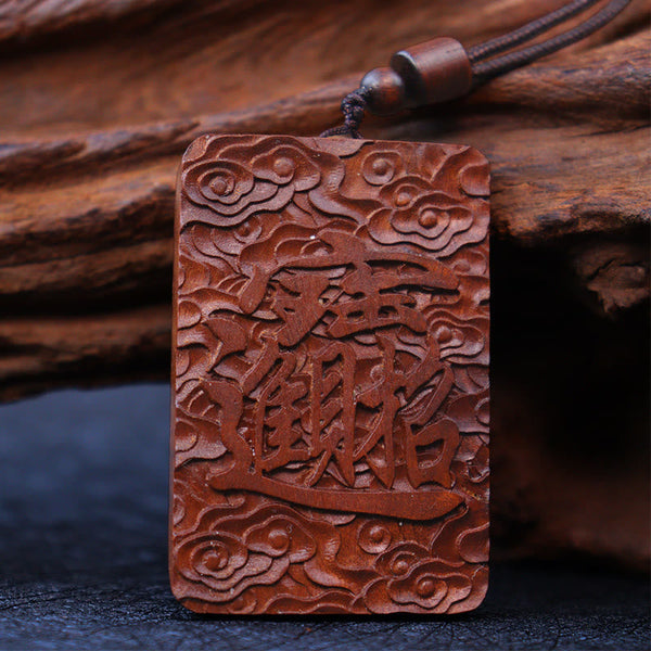 Lightning Struck Jujube Wood PiXiu – Back carving with fortune characters on wood