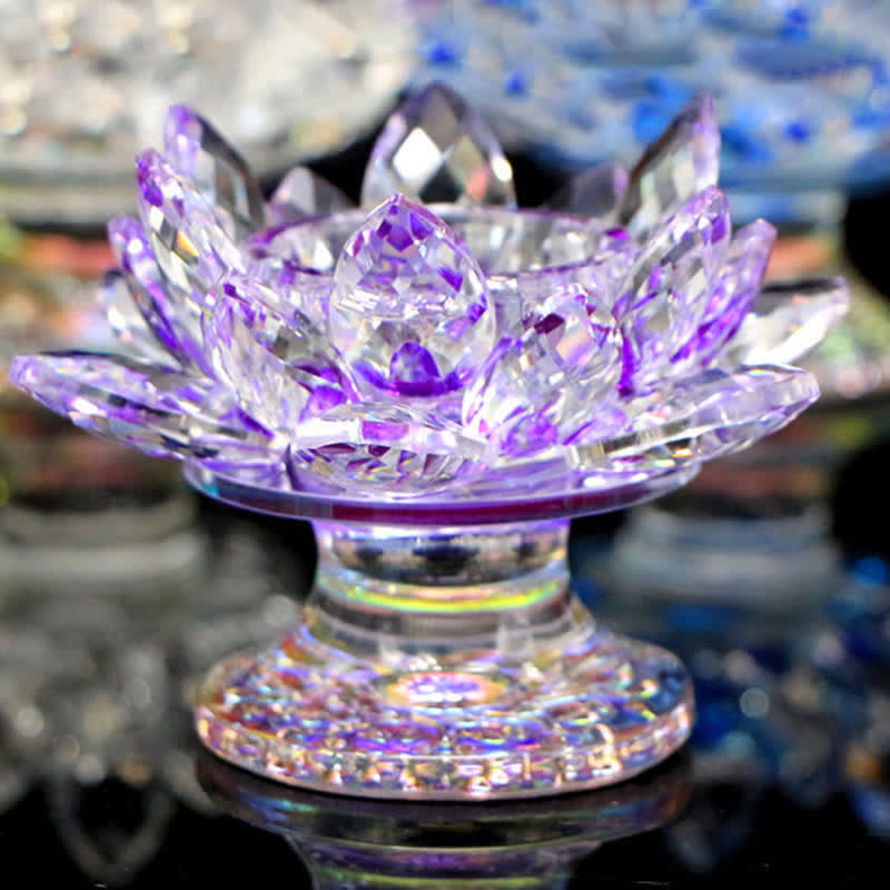 Lotus Flower Crystal Candle Holder - warm amber crystal lotus, radiant enlightenment