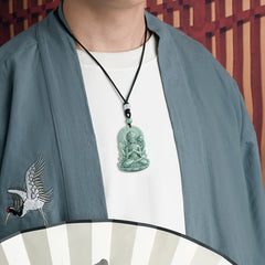 Avalokitesvara Jade Necklace Four-Armed Amulet Blessing 45cm – intricately carved Guanyin charm, Buddhist protection necklace