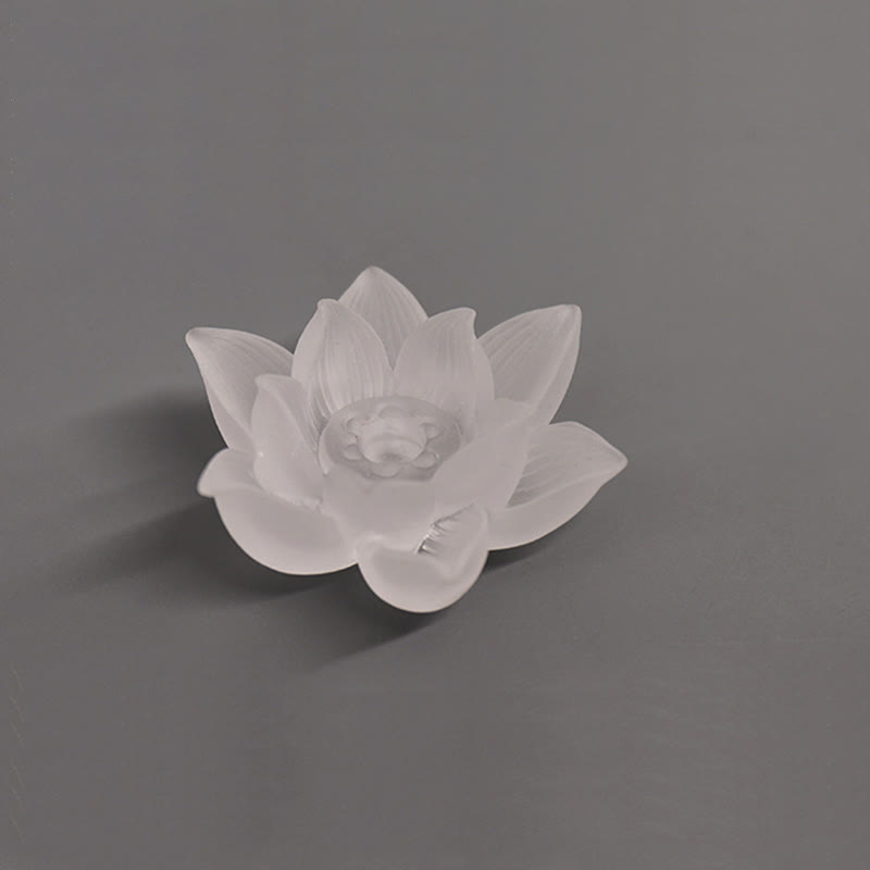 Lotus Liuli Incense Burner – angled bloom view on neutral gray, Peaceful