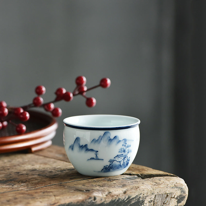Koi Landscape Teacup – Rim profile and body curve detail, handcrafted cup
