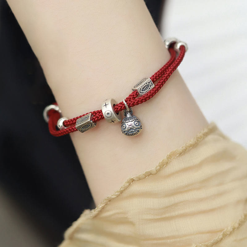 Silver Gold Koi Pixiu Bracelet - detailed koi fish charm alongside gold pixiu, silver