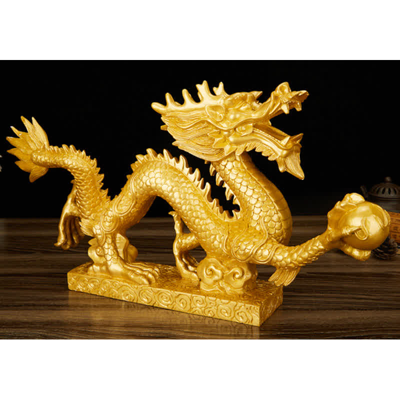 Feng Shui Dragon - low angle black wood surface golden scales, powerful, majestic