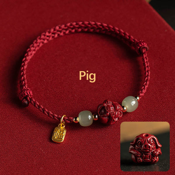Cinnabar Hetian Jade Chinese Zodiac Bracelet, image 22, healing bracelet