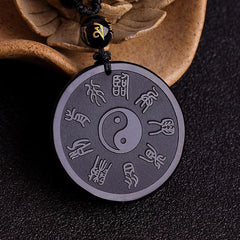 Black Obsidian Bagua Key Chain – Eight Trigrams Bagua pendant with yin yang, feng shui amulet