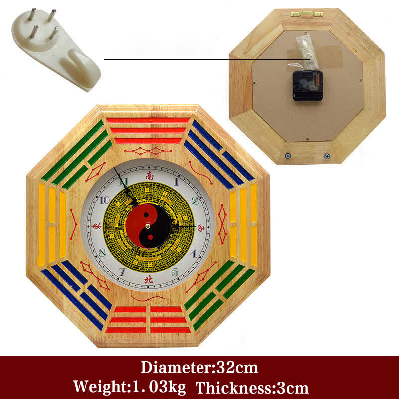 Feng Shui Bagua Peach Wood Wall... – Three views with wall hook, colored trigrams, feng shui