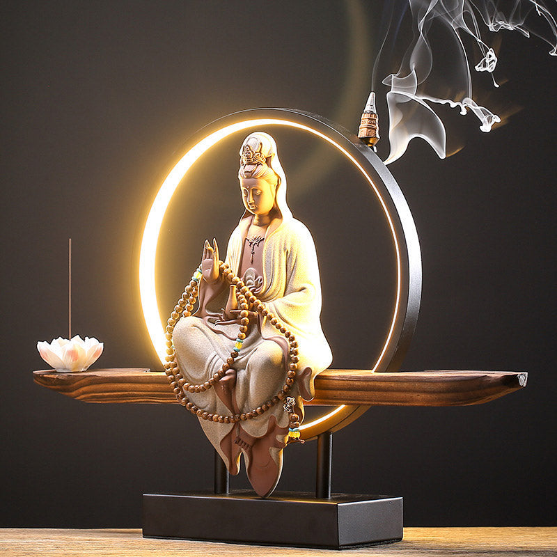 Buddha Avalokitesvara Ceramic Lotus Relaxation Incense Burner – Spiritual Avalokitesvara lotus holder, relaxation aroma