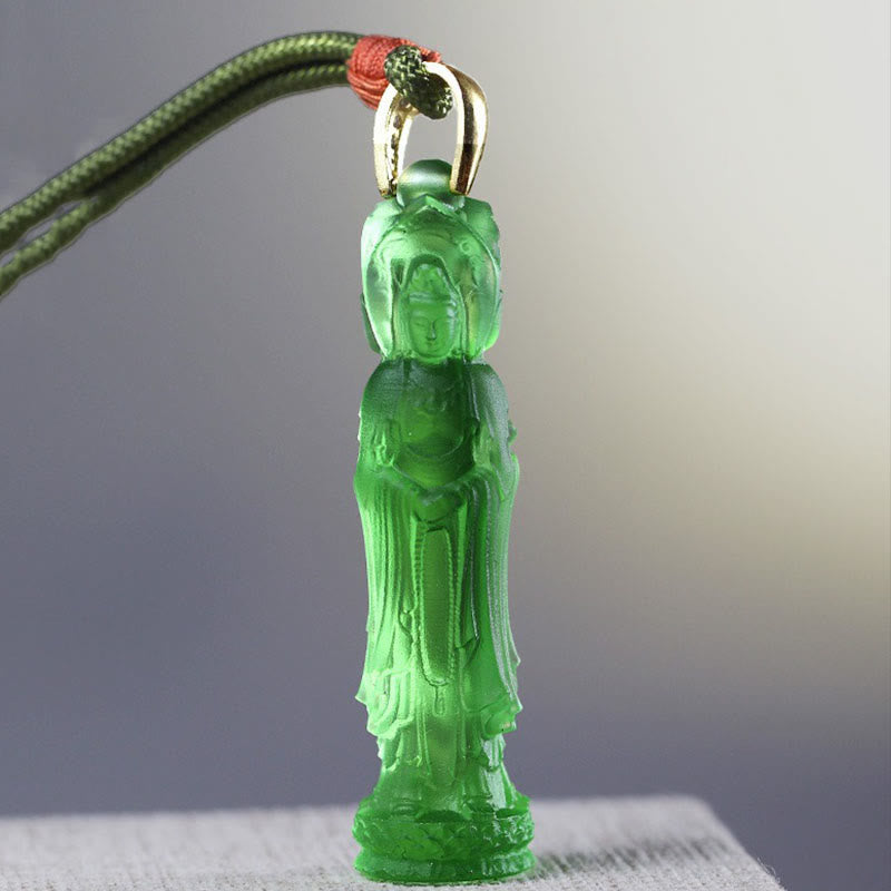 Avalokitesvara Buddha Liuli Harmony Necklace – Cool smooth liuli touch, calming anxiety amulet
