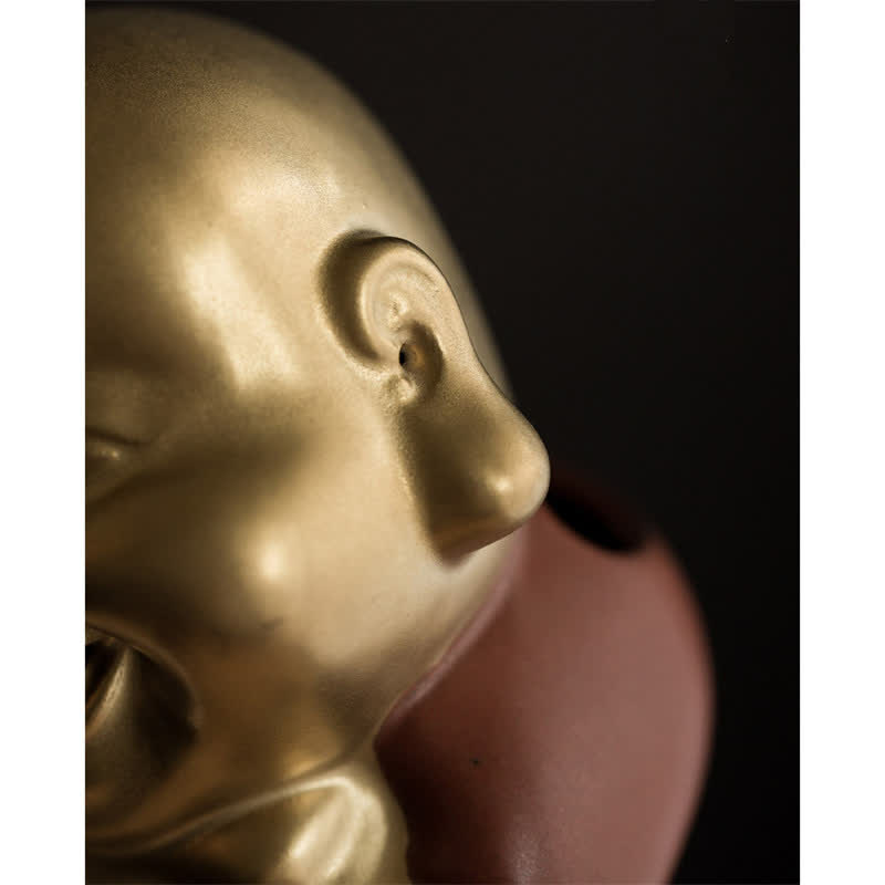 Ceramic Buddha Incense – happy face smoke swirls, meditation room calming atmosphere