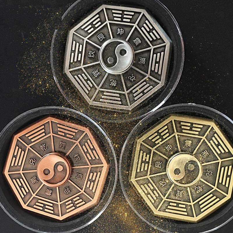 Bagua Coin Set - three yin-yang trigram medallions in silver copper brass, Chinese feng shui talisman collection