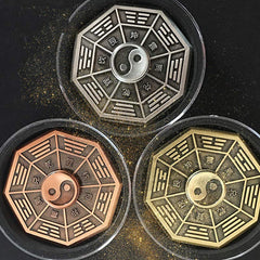Bagua Coin Set - three yin-yang trigram medallions in silver copper brass, Chinese feng shui talisman collection