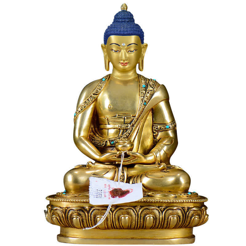 Shakyamuni Compassion Copper Buddha Statue Home Decoration – flowing water fountain beside, peaceful feng shui arrangement