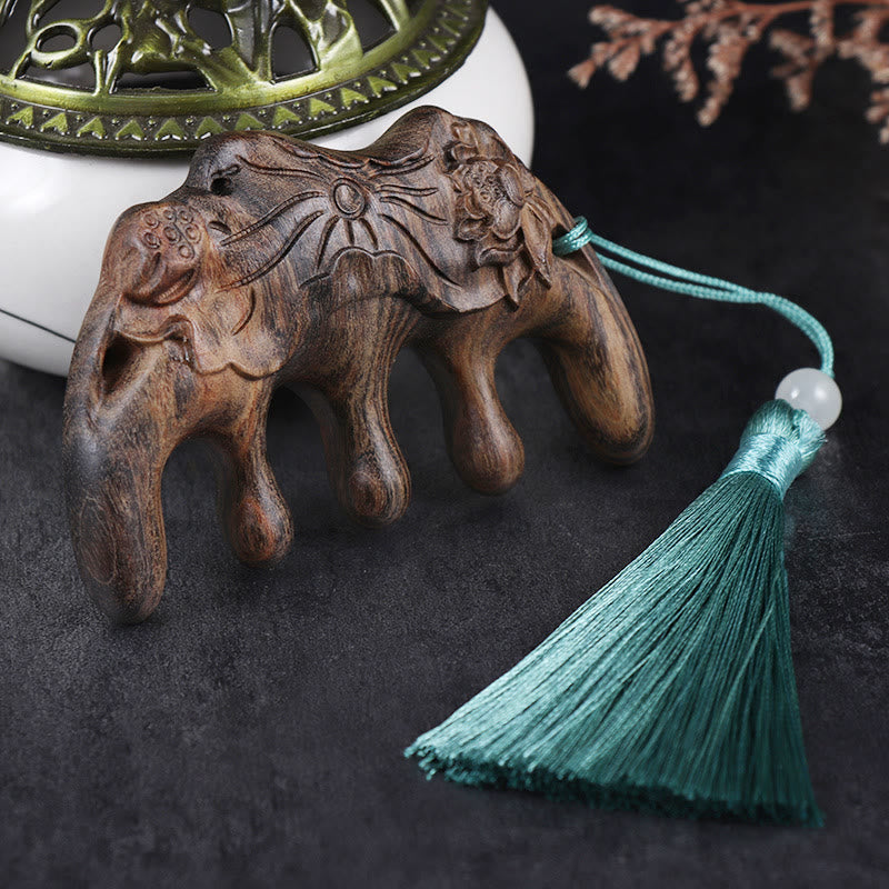 Green Sandalwood Koi & Lotus Tassel Comb, image 13