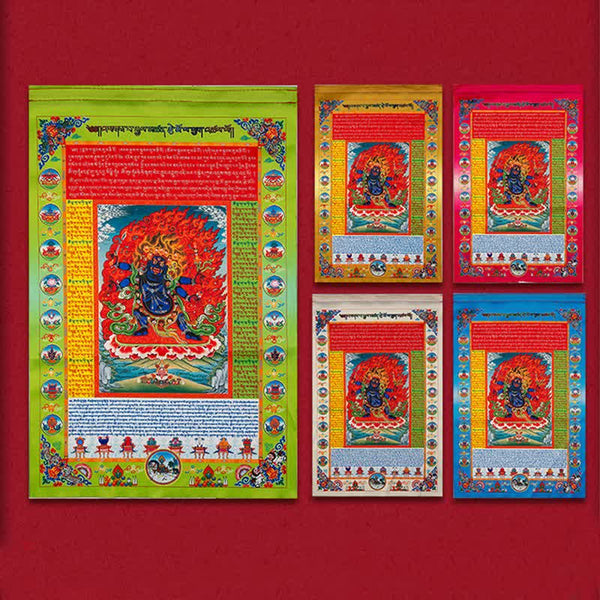 Tibetan Windhorse Prayer Flag Set Mulberry Silk Outdoor, Tibetan meditation set display