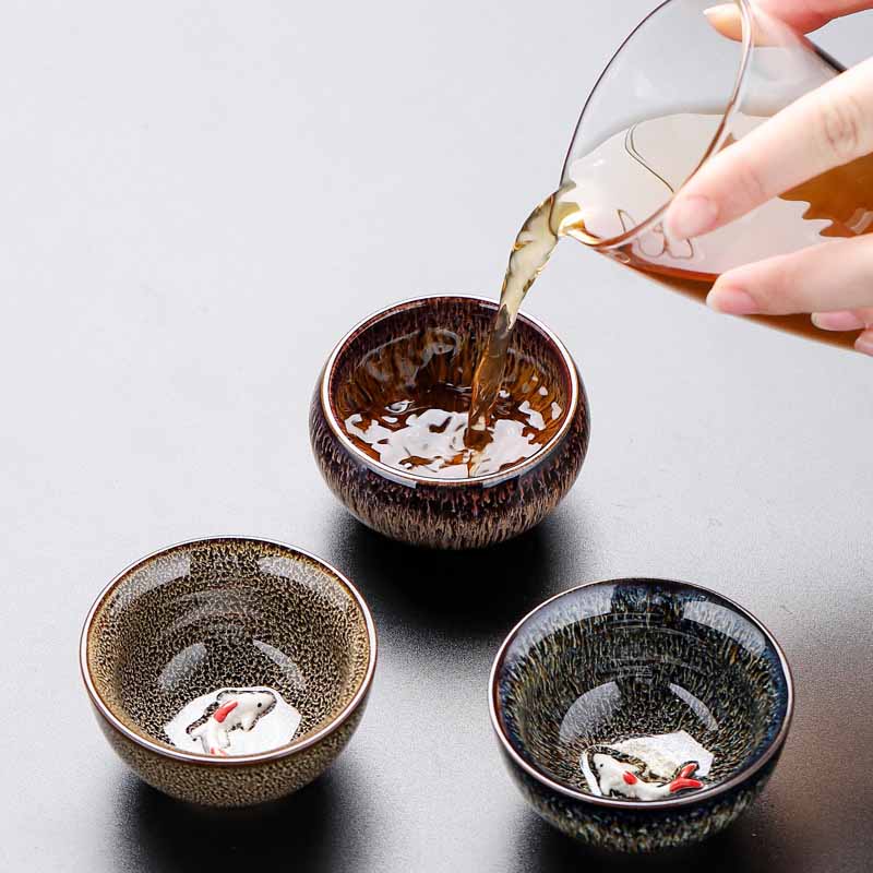 Jianzhan Koi Teacup – interior bowl showing koi fish in glaze, ceramic tea cup