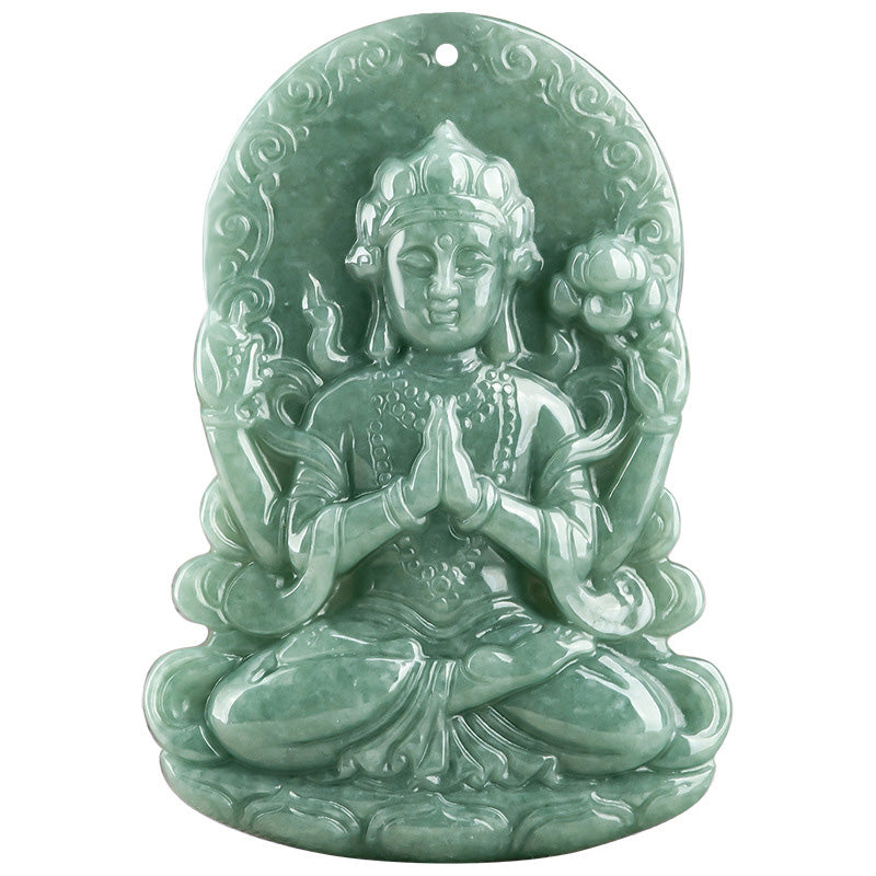 Avalokitesvara Jade Necklace Four-Armed Amulet Blessing 45cm – four-armed beaded chain statue, elegant devotional jewelry