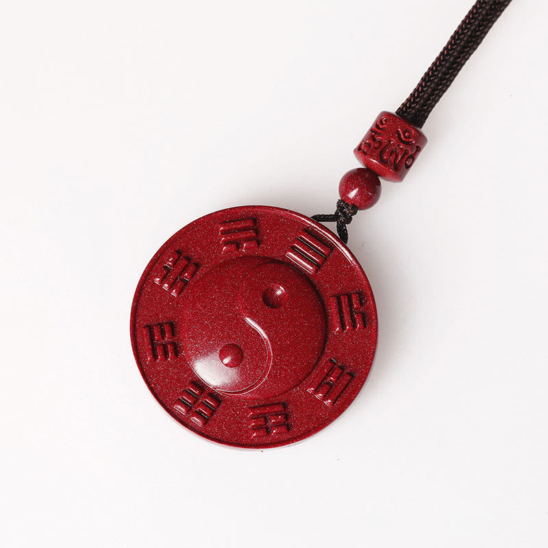 Cinnabar Yin Yang Bagua Blessing Necklace Pendant – white background shot, red bagua pendant