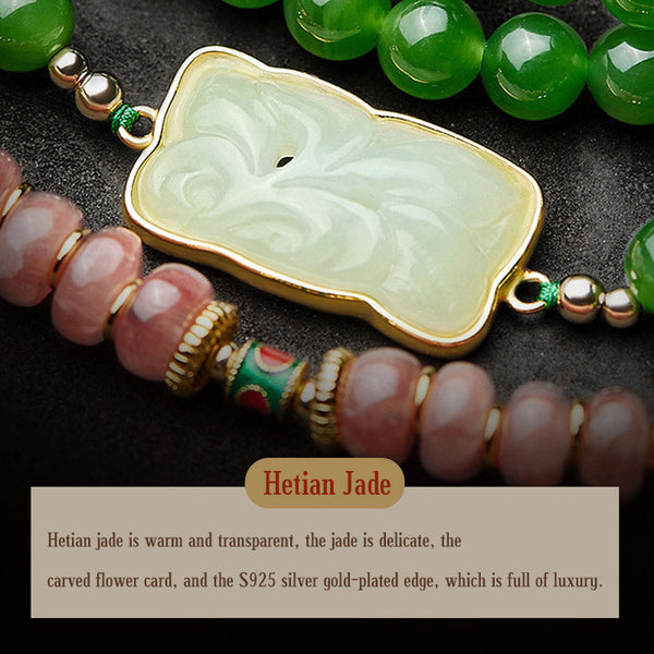 108 Mala Beads Jade Agate Bracelet – Worn around neck with pendant drop, fashion statement piece