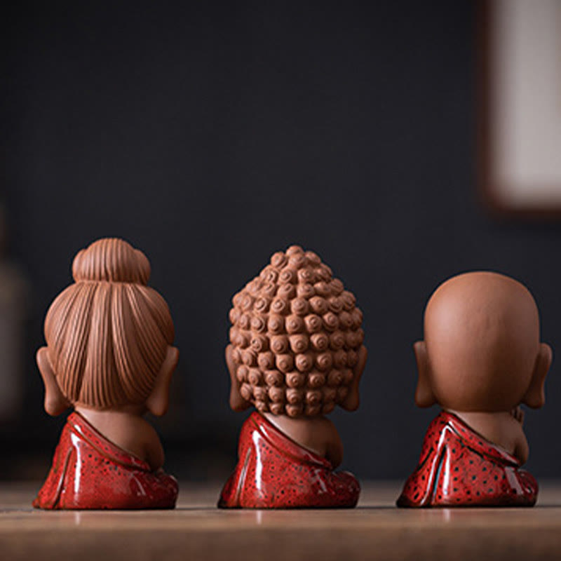 Gautama Kwan Yin Ceramic Set – Ksitigarbha monk staff with rings detail, ceremonial object craft