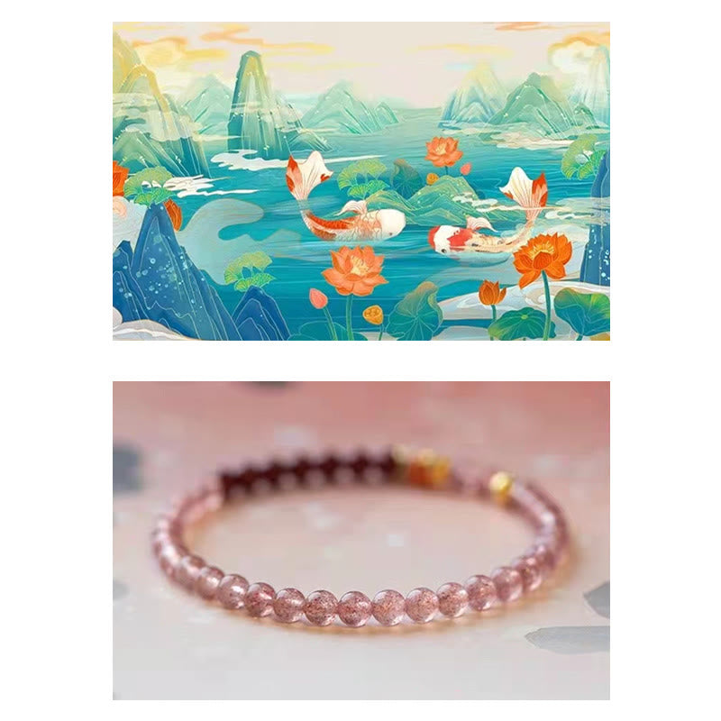 Strawberry Quartz Koi Bracelet – back view of koi bead showing reverse side fish scale pattern
