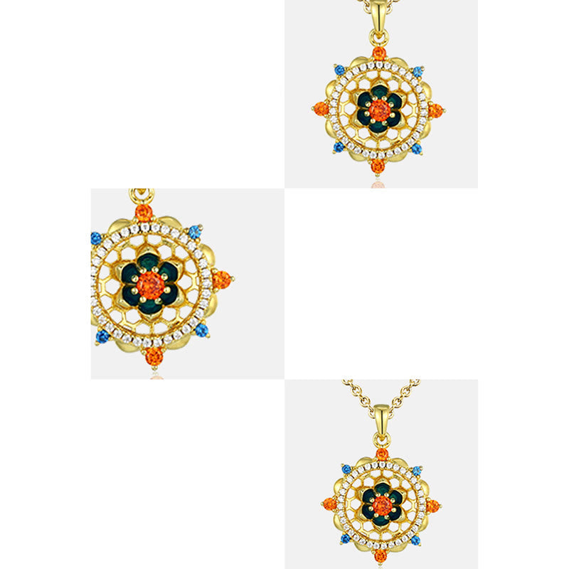 Sterling Silver Lotus Zircon Pendant multi-angle composite, lotus mandala zircon necklace